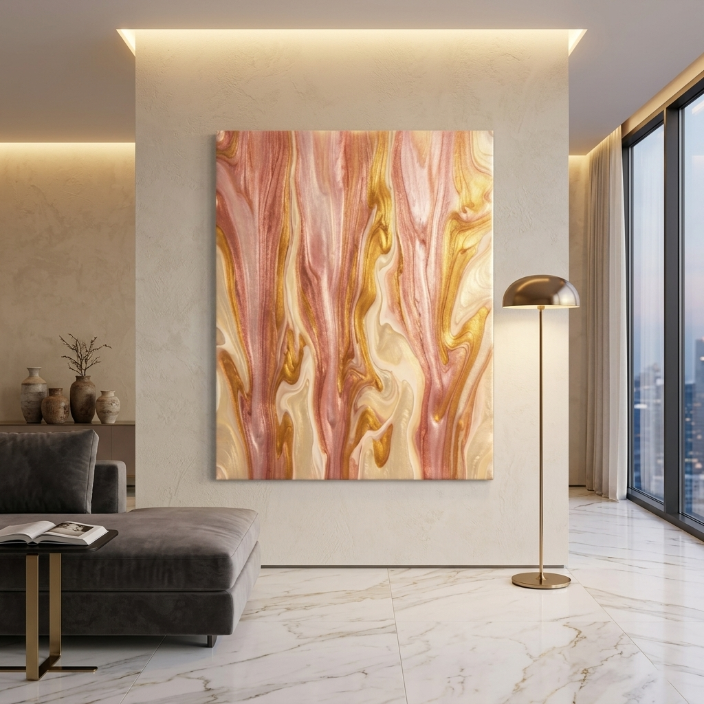 Rose Gold Reverie — Luxe Pink & Gold Marble Fluid Art Abstract Canvas Wall Print