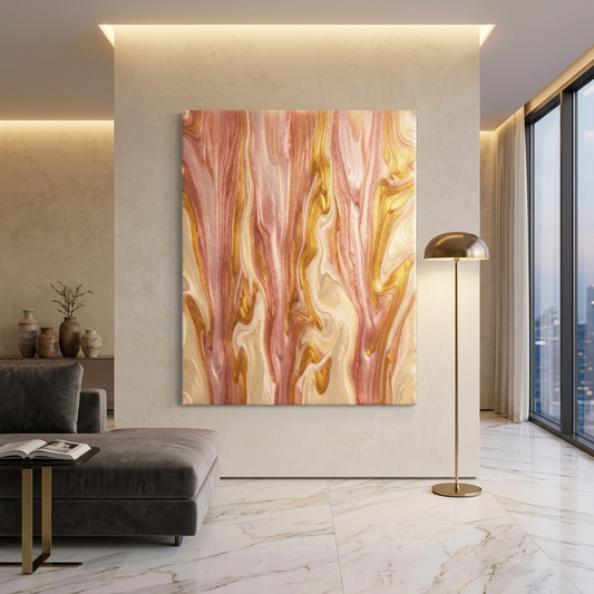 Rose Gold Reverie — Luxe Pink & Gold Marble Fluid Art Abstract Canvas Wall Print