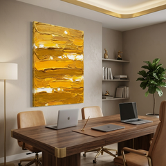Liquid Gold — Textured Mustard & Yellow Palette Knife Abstract Canvas Wall Print