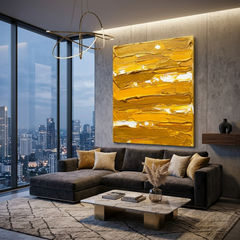 Liquid Gold — Textured Mustard & Yellow Palette Knife Abstract Canvas Wall Print