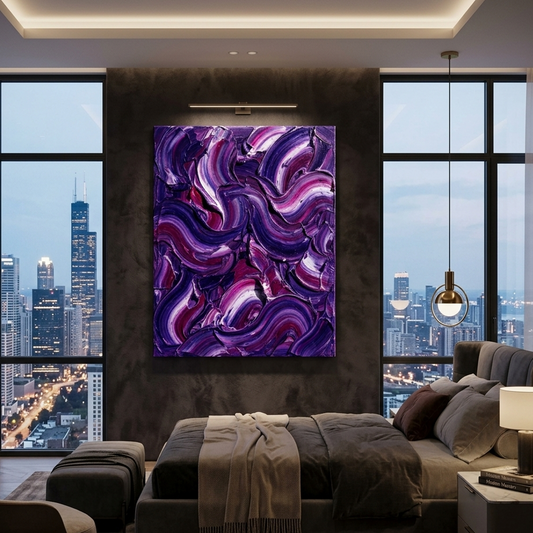 Royal Velvet — Textured Purple & Magenta Swirl Palette Knife Abstract Canvas Wall Print