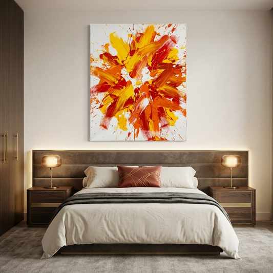 Solar Burst — Bold Red, Orange & Yellow Explosion Abstract Canvas Wall Print