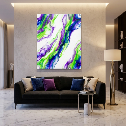 Aurora Flow — Vibrant Purple, Blue & Green Fluid Art Abstract Canvas Wall Print