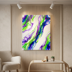 Aurora Flow — Vibrant Purple, Blue & Green Fluid Art Abstract Canvas Wall Print