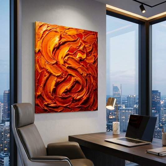Ember Swirl — Textured Orange & Red Palette Knife Abstract Canvas Wall Print