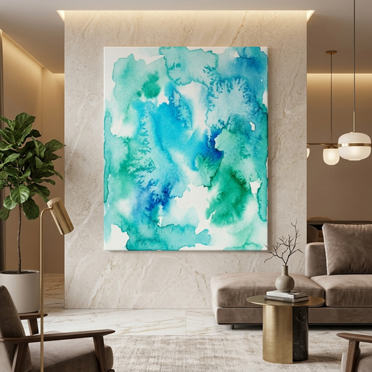 Ocean Mist — Soft Teal & Aqua Watercolor Abstract Canvas Wall Print