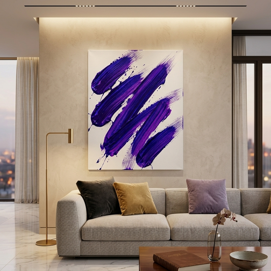 Violet Stroke — Bold Purple Minimalist Brushstroke Abstract Canvas Wall Print