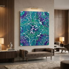 Peacock Web — Vibrant Teal & Purple Cellular Fluid Art Abstract Canvas Wall Print