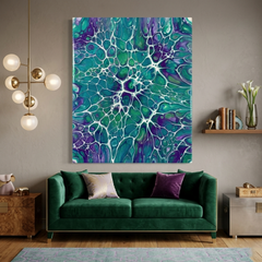 Peacock Web — Vibrant Teal & Purple Cellular Fluid Art Abstract Canvas Wall Print