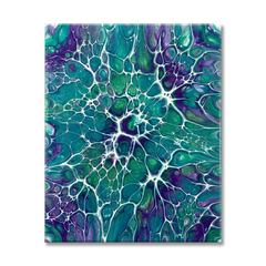 Peacock Web — Vibrant Teal & Purple Cellular Fluid Art Abstract Canvas Wall Print