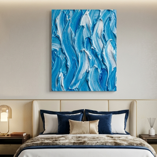 Coastal Wave — Textured Sky Blue & White Palette Knife Abstract Canvas Wall Print