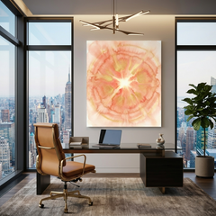 Sunlit Bloom — Soft Peach & Gold Watercolor Mandala Abstract Canvas Wall Print