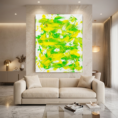Citrus Burst — Vibrant Lime Green & Yellow Brushstroke Abstract Canvas Wall Print