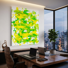Citrus Burst — Vibrant Lime Green & Yellow Brushstroke Abstract Canvas Wall Print