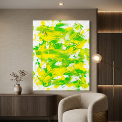 Citrus Burst — Vibrant Lime Green & Yellow Brushstroke Abstract Canvas Wall Print
