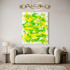 Citrus Burst — Vibrant Lime Green & Yellow Brushstroke Abstract Canvas Wall Print
