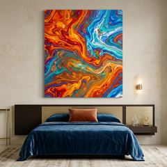 Cosmic Drift — Vibrant Orange & Turquoise Marble Fluid Art Abstract Canvas Wall Print