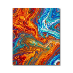 Cosmic Drift — Vibrant Orange & Turquoise Marble Fluid Art Abstract Canvas Wall Print
