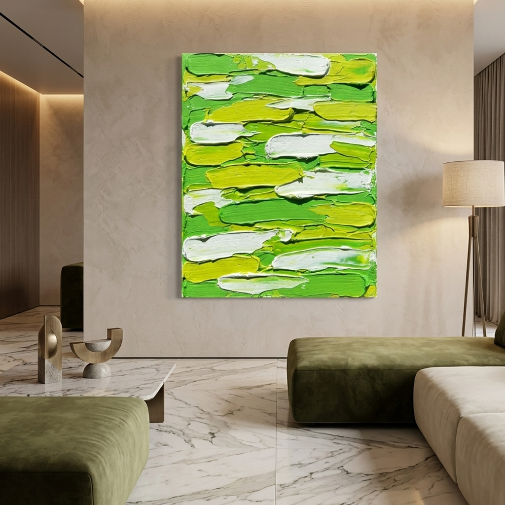 Meadow Layers — Textured Green & Lime Palette Knife Abstract Canvas Wall Print