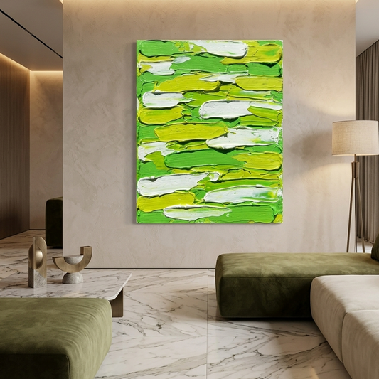 Meadow Layers — Textured Green & Lime Palette Knife Abstract Canvas Wall Print