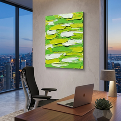 Meadow Layers — Textured Green & Lime Palette Knife Abstract Canvas Wall Print