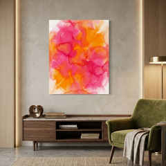 Hibiscus Glow — Vibrant Pink & Orange Watercolor Floral Abstract Canvas Wall Print