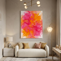 Hibiscus Glow — Vibrant Pink & Orange Watercolor Floral Abstract Canvas Wall Print