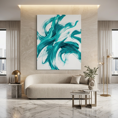 Teal Whirlwind — Bold Turquoise Minimalist Brushstroke Abstract Canvas Wall Print