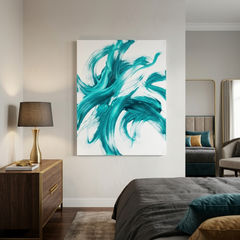 Teal Whirlwind — Bold Turquoise Minimalist Brushstroke Abstract Canvas Wall Print