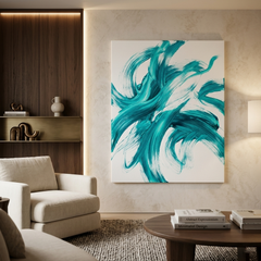 Teal Whirlwind — Bold Turquoise Minimalist Brushstroke Abstract Canvas Wall Print