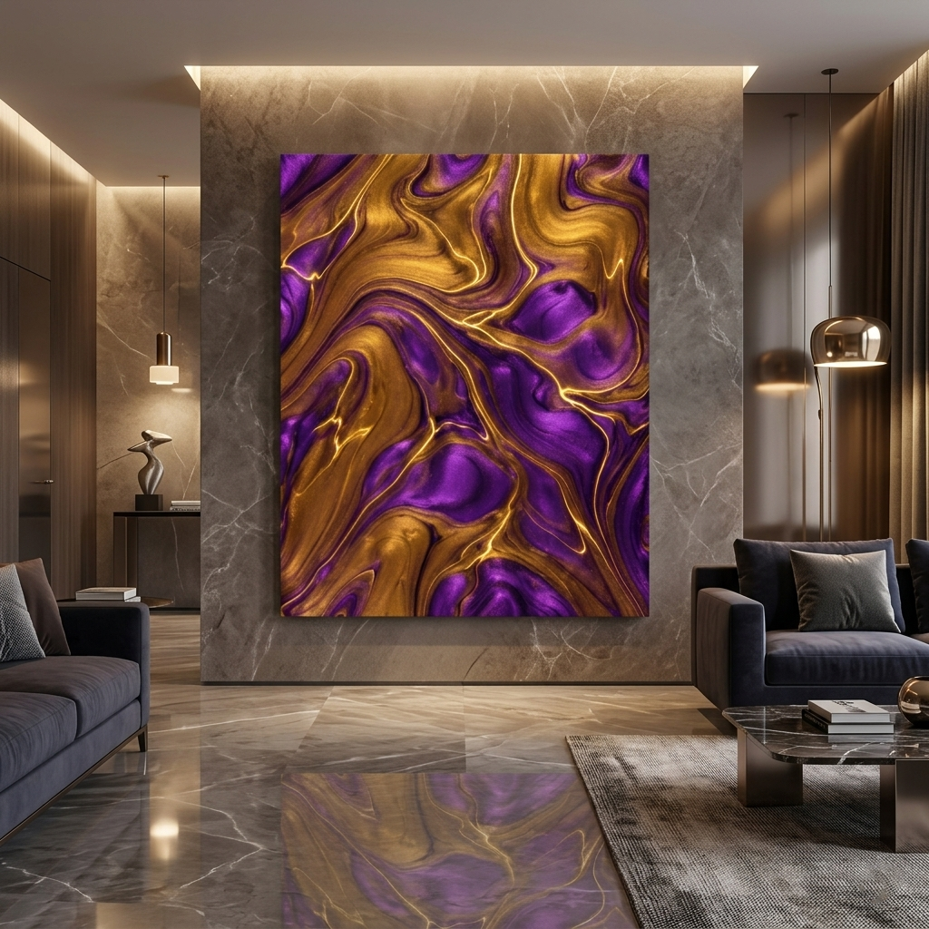 Royal Opulence — Luxe Purple & Gold Marble Fluid Art Abstract Canvas Wall Print
