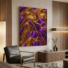Royal Opulence — Luxe Purple & Gold Marble Fluid Art Abstract Canvas Wall Print