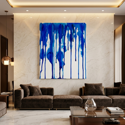 Indigo Drip — Bold Cobalt Blue Watercolor Drip Abstract Canvas Wall Print