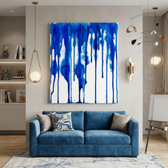 Indigo Drip — Bold Cobalt Blue Watercolor Drip Abstract Canvas Wall Print