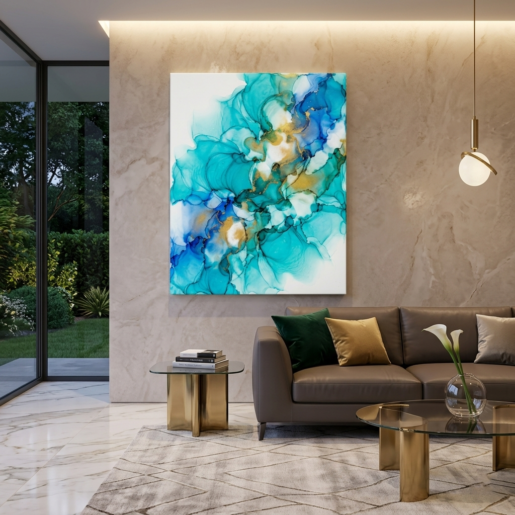 Aqua Aurum — Luxe Teal & Gold Alcohol Ink Abstract Canvas Wall Print