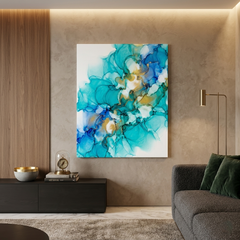 Aqua Aurum — Luxe Teal & Gold Alcohol Ink Abstract Canvas Wall Print