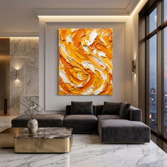 Amber Swirl — Textured Orange, Yellow & White Palette Knife Abstract Canvas Wall Print
