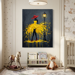 Yellow Paint Drip Dress — Elegant Woman Canvas Wall Art Print