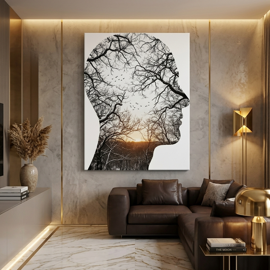Forest Mind — Double Exposure Human Head Tree Canvas Wall Art Prints