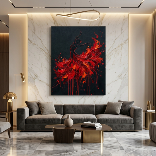 Fire Dancer — Red Paint Drip Flamenco Canvas Wall Art Prints