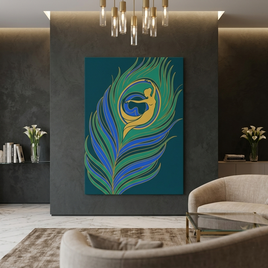 Peacock Feather Dancer — Indian Dual Meaning Canvas Wall Art Prints