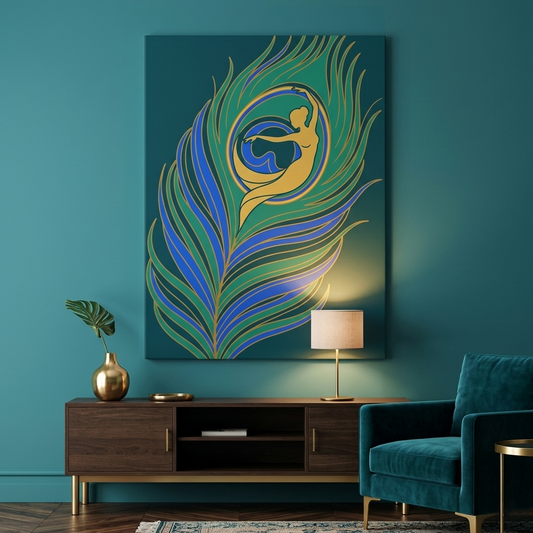 Peacock Feather Dancer — Indian Dual Meaning Canvas Wall Art Prints