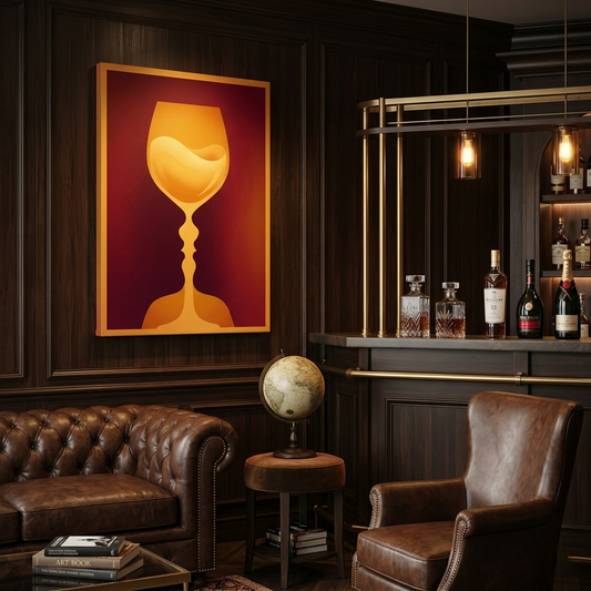 Wine Glass Lovers — Dual Meaning Optical Illusion Canvas Wall Art Prints