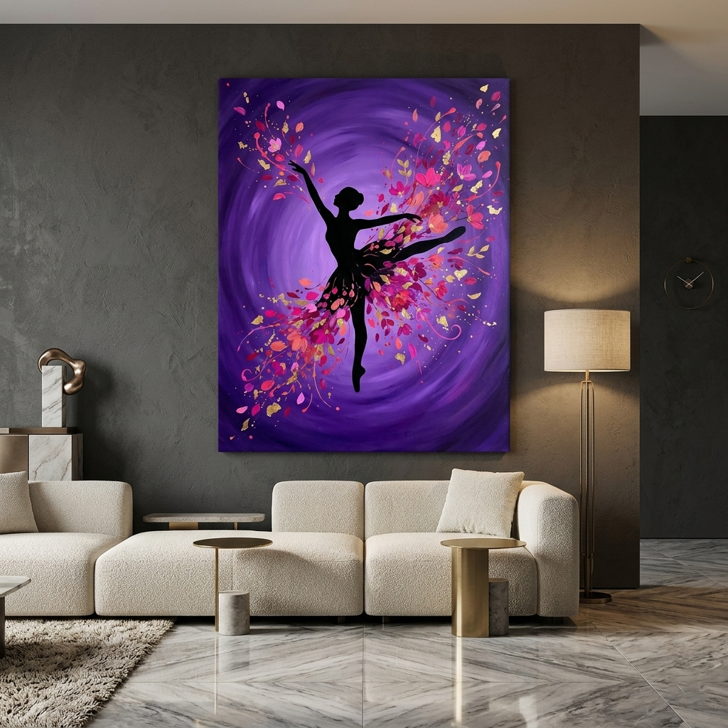 Petal Dancer — Floral Ballet Silhouette Canvas Wall Art Prints