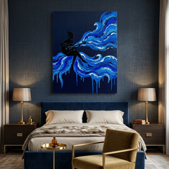 Ocean of Music — Guitarist Blue Wave Paint Canvas Wall Art Prints