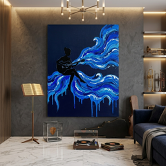 Ocean of Music — Guitarist Blue Wave Paint Canvas Wall Art Prints