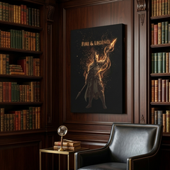 Fire & Legend — Golden Warrior Glitch Art Canvas Wall Art Prints