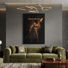 Fire & Legend — Golden Warrior Glitch Art Canvas Wall Art Prints