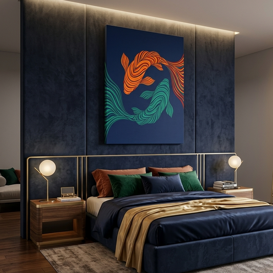 Koi Yin Yang — Orange Teal Stripe Fish Canvas Wall Art Prints