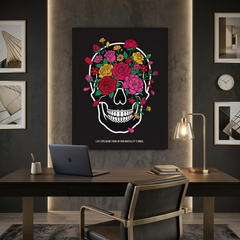 Skull in Bloom — Floral Skull Conceptual Canvas Wall Art Print | Dark Floral
